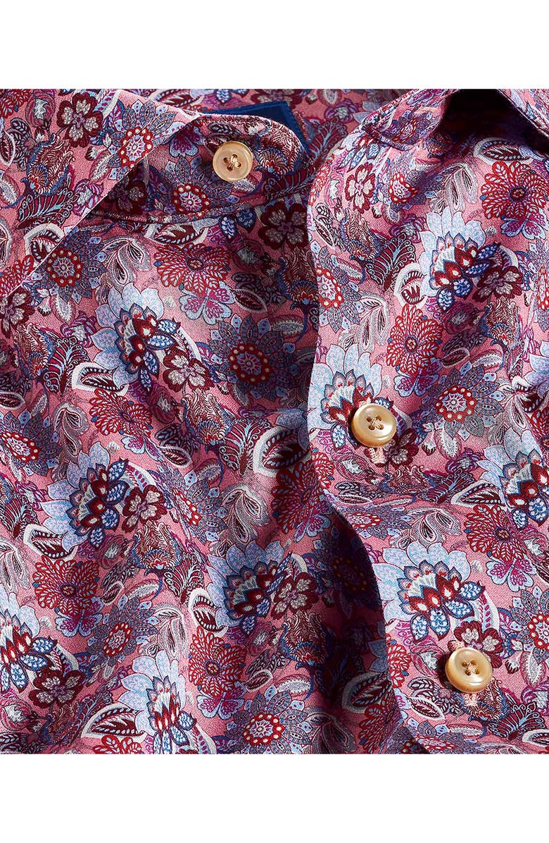 David Donahue Floral Cotton Button-Up Shirt, Alternate, color, Pink/ Merlot