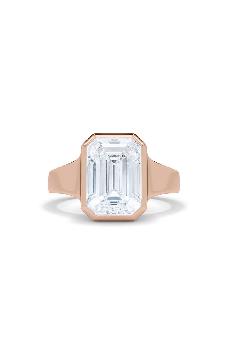 HauteCarat Emerald Cut Cigar Lab Created Diamond Ring, Alternate, color, 2.00Ctw 18K Rose Gold
