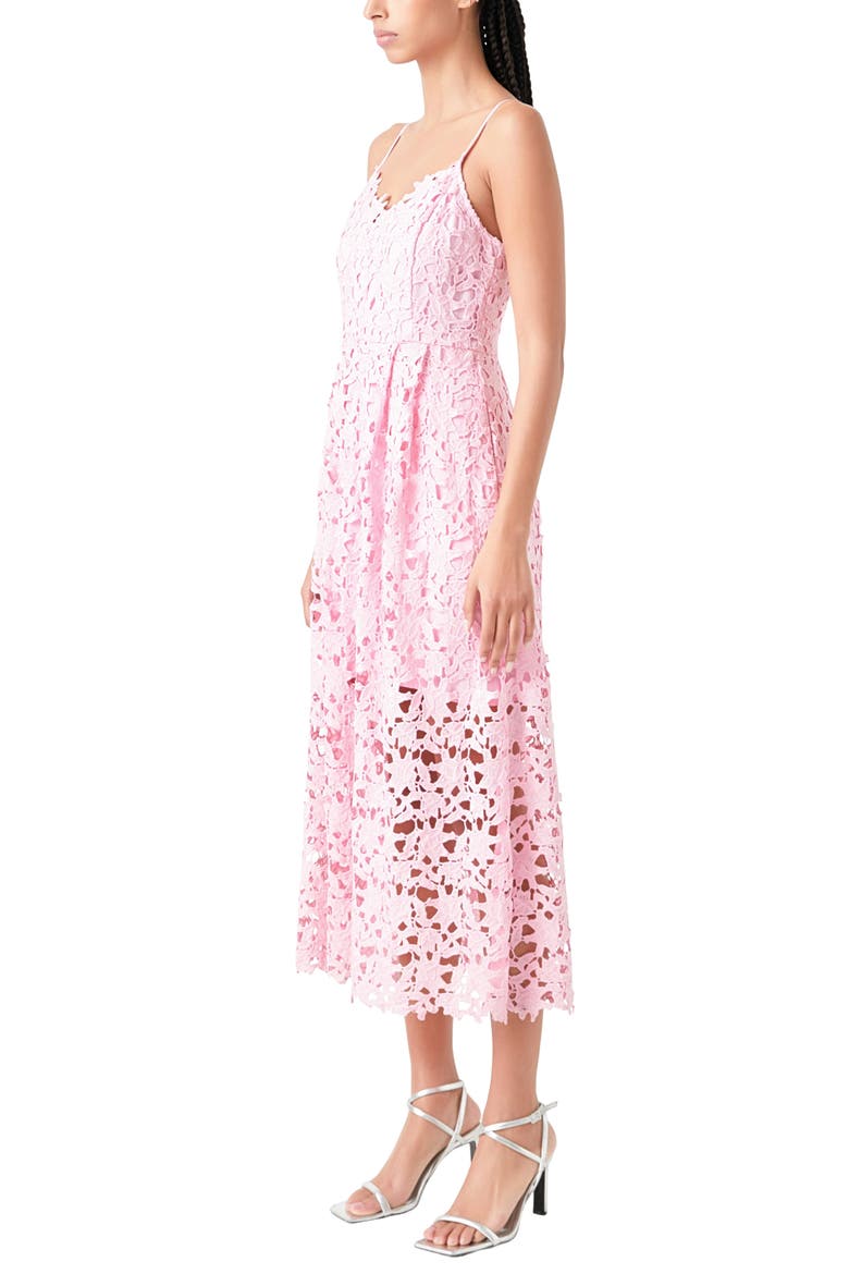 Lace Spaghetti Strap Midi Dress, Alternate, color, PINK