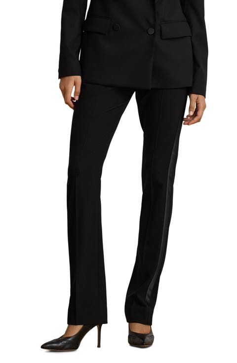 Satin-Trim Wool Crepe Straight Leg Pants