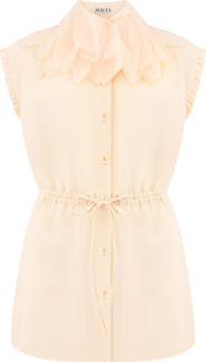 Malva Florea Drawstring-Waist Floral-Applique Blouse