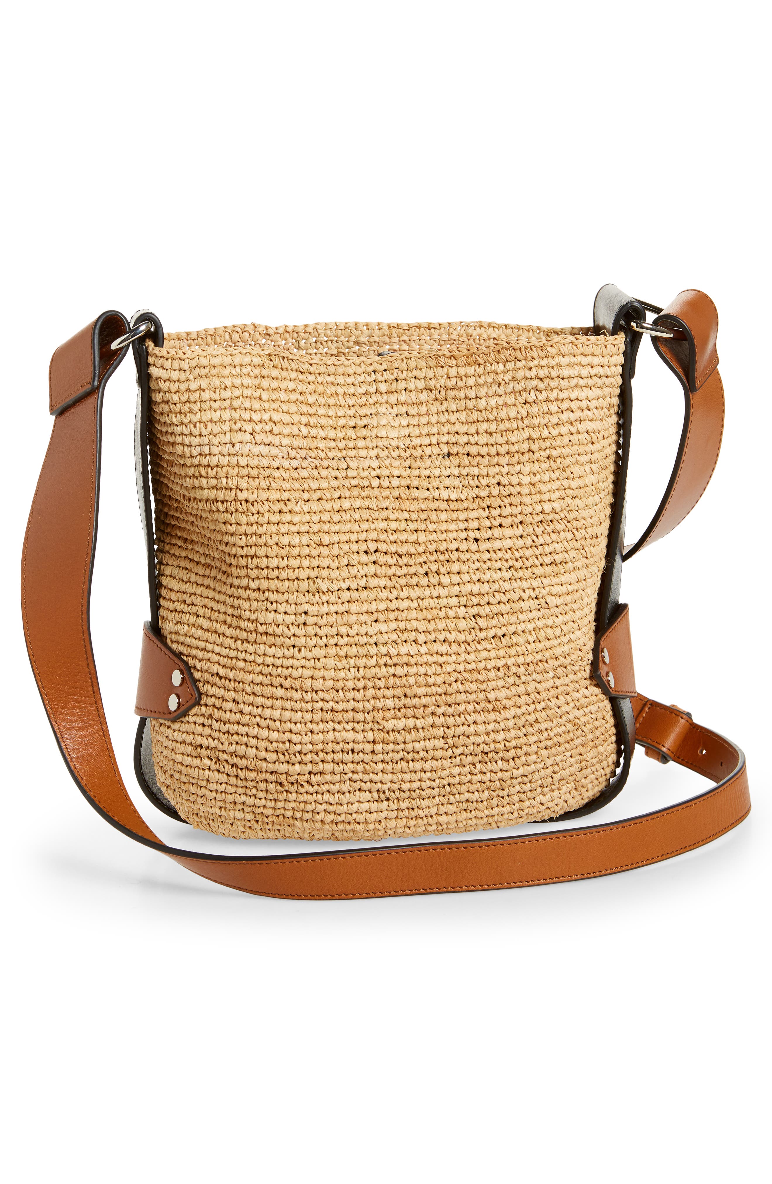 Mini Bayia Raffia Bucket Bag, Alternate, color, NATURAL/ COGNAC