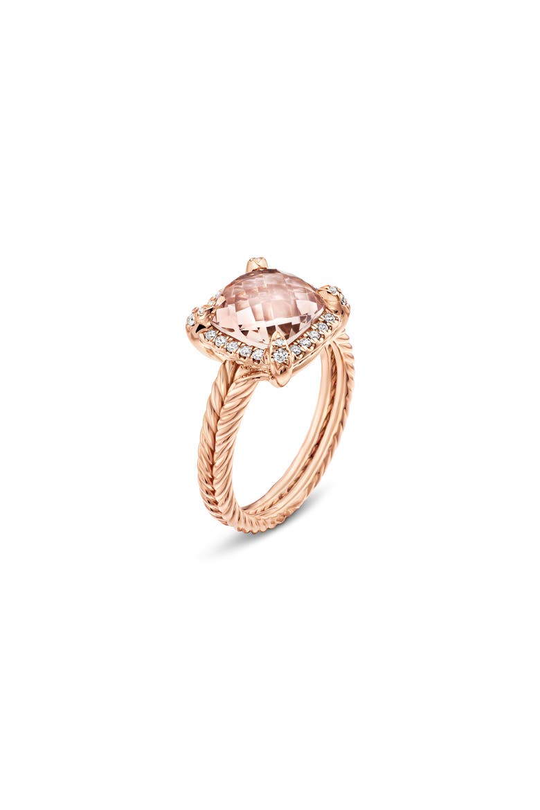 Chatelaine® Pavé Bezel Ring in 18K Rose Gold, Alternate, color, ROSE GOLD/ DIAMOND/ MORGANITE
