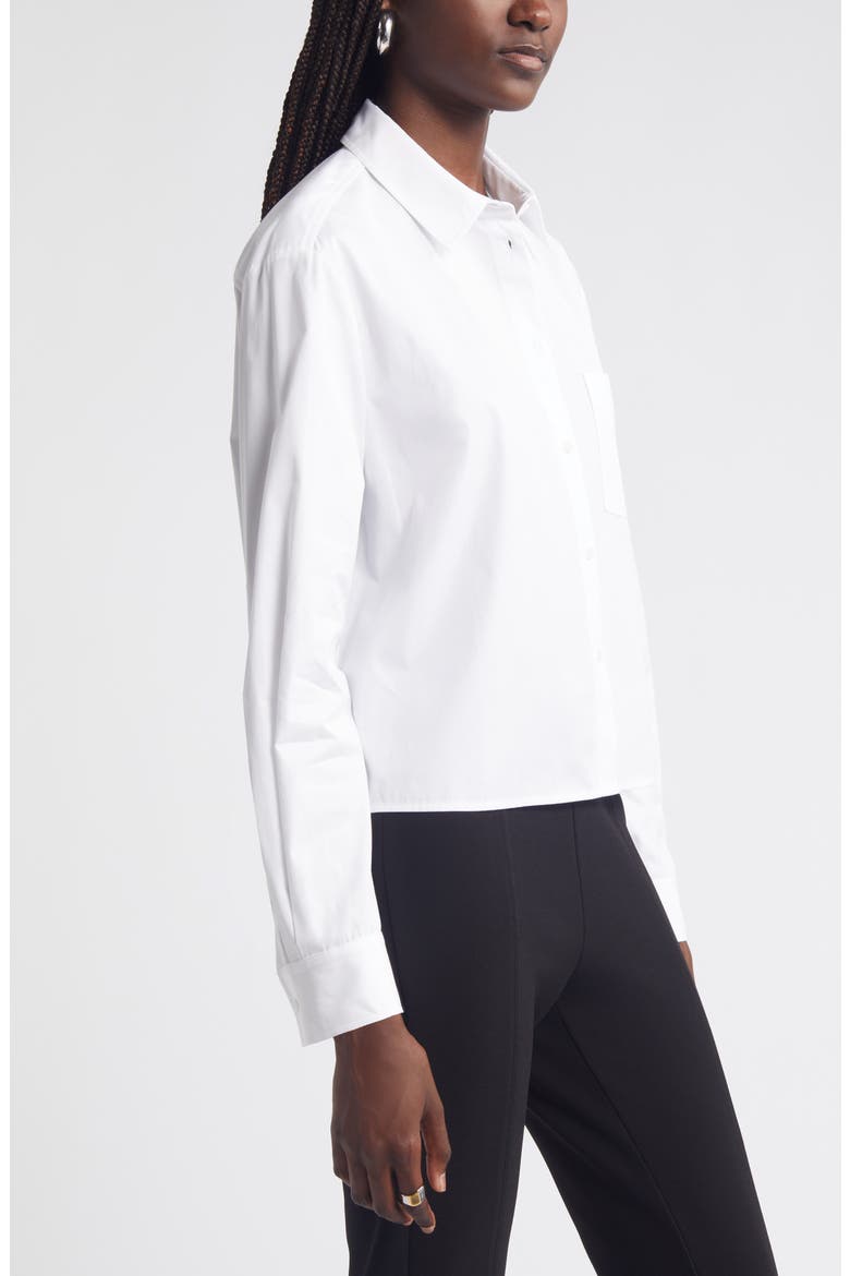 Crop Cotton Poplin Button-Up Shirt, Alternate, color, WHITE