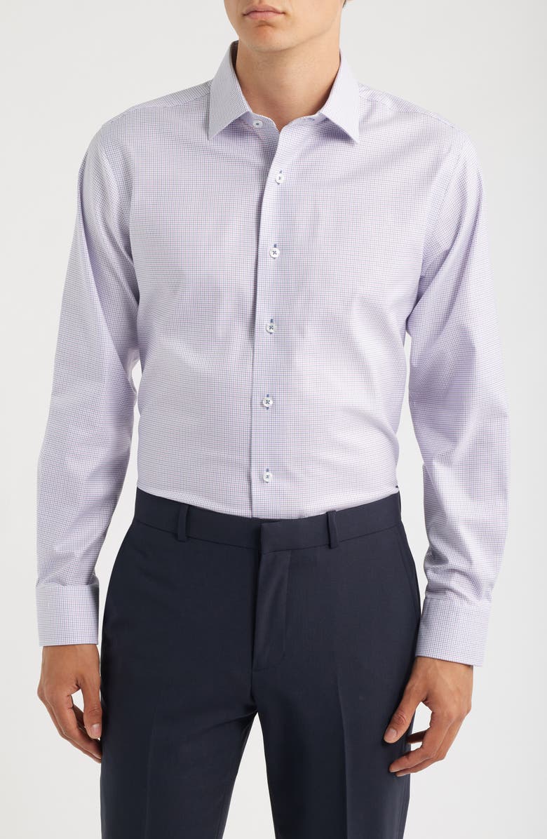 Lorenzo Uomo Trim Fit Mini Grid Textured Cotton Dress Shirt, Main, color, White/ Purple
