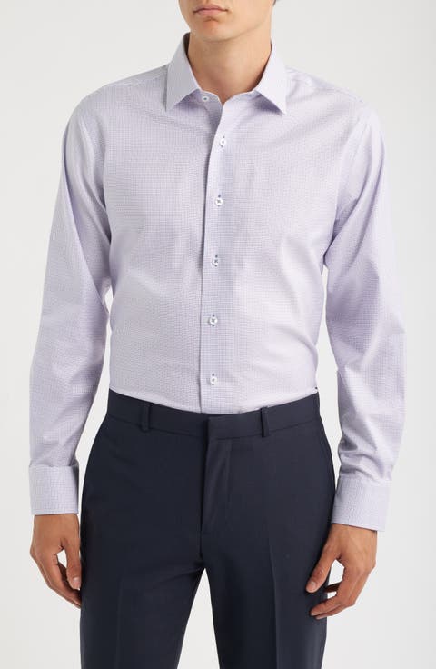 Trim Fit Mini Grid Textured Cotton Dress Shirt (Regular, Big & Tall)