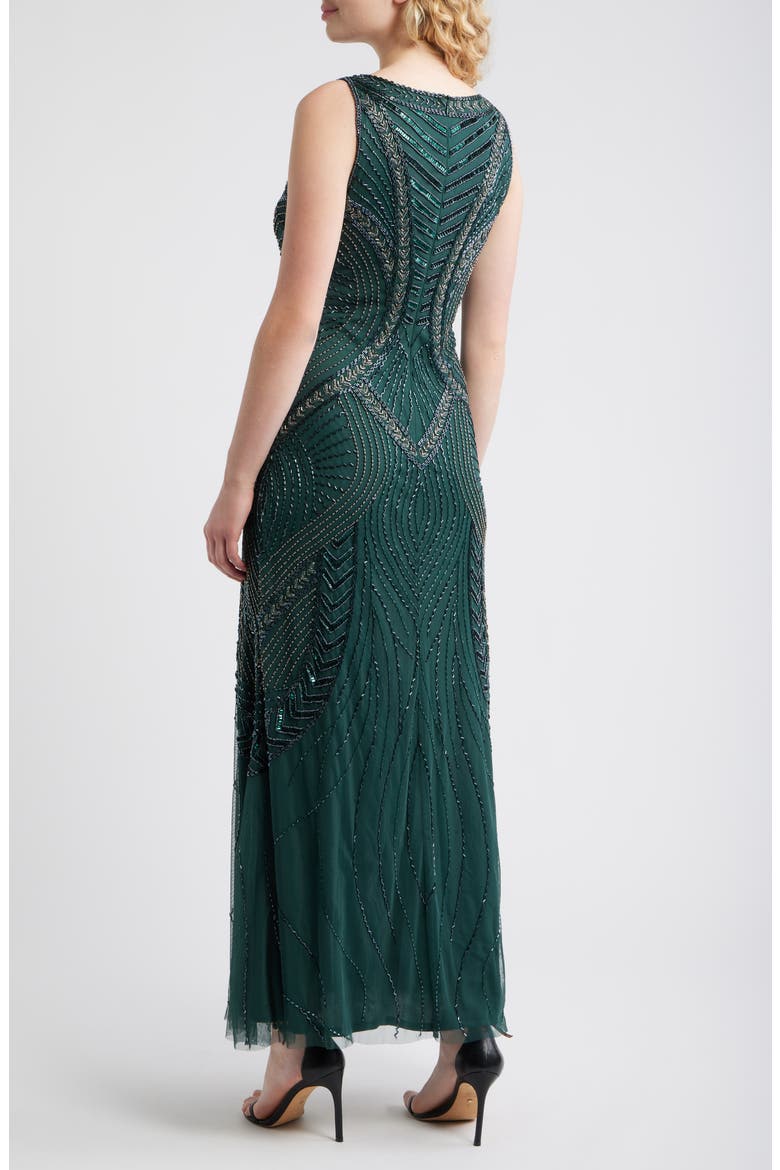 Beaded Chevron Sleeveless A-Line Gown, Alternate, color, HUNTER