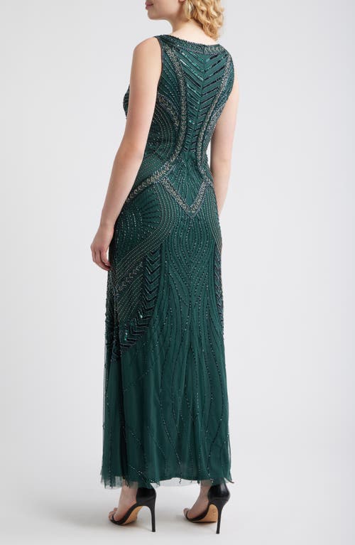Pisarro Nights Beaded Chevron Sleeveless A-line Gown In Green