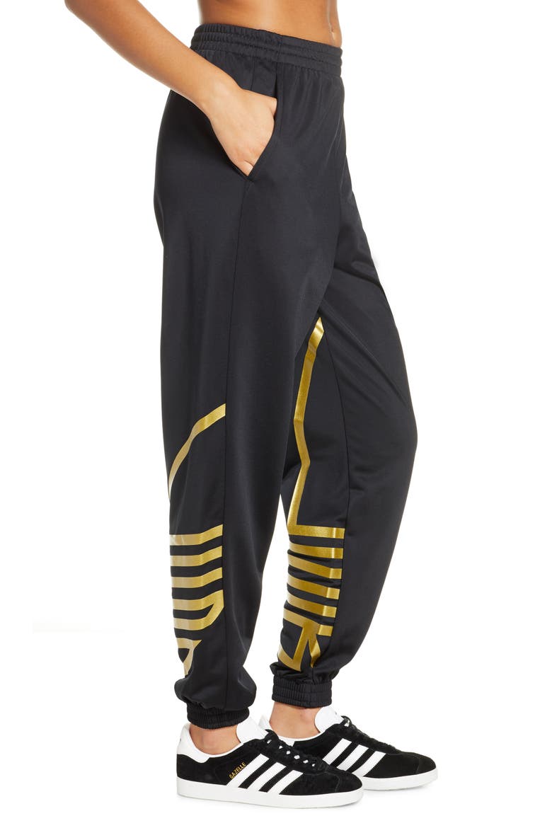adidas Large Logo Track Pants, Alternate, color, BLACK/ GOLD MET.
