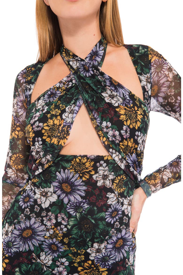 Adut Cutout Bodice Long Sleeve Mesh Midi Dress, Alternate, color, BOTANICAL GARDEN