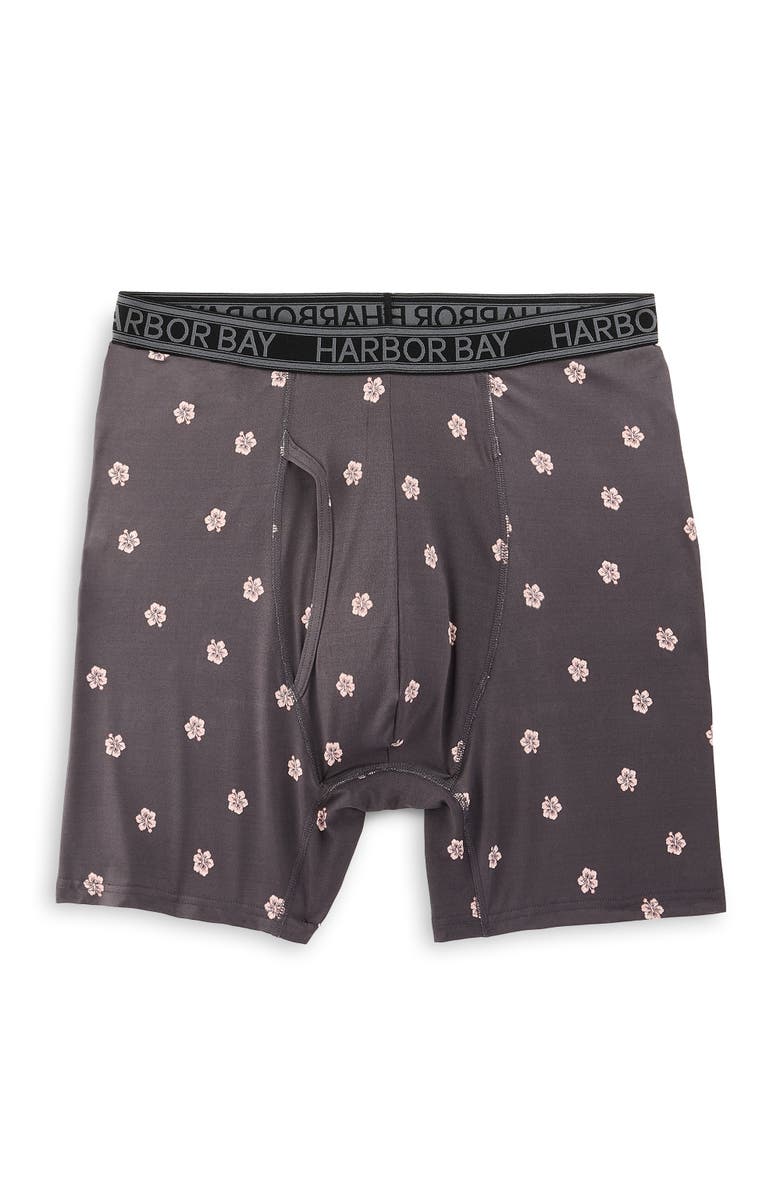 Harbor Bay by DXL Big & Tall Hibiscus Print Tech Boxer Briefs, Main, color, Blackened Pearl