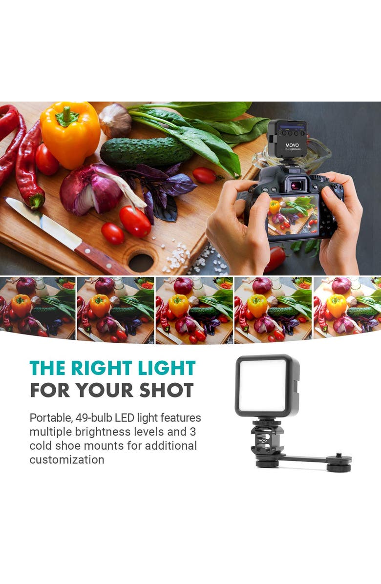 MOVO iVlog3 Smartphone Video Bundle with Microphone, Mini Tripod, LED Camera Light, Wide-Angle Lens, Alternate, color, Black