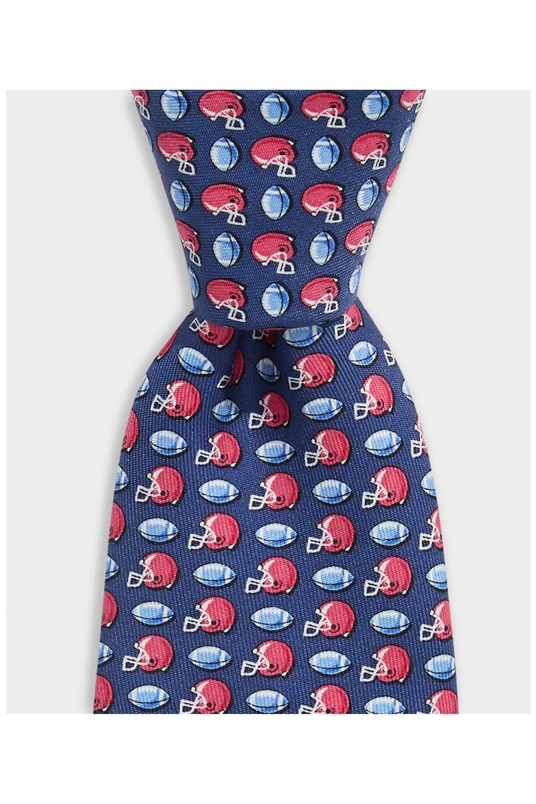 Kids' Football Print Silk Tie, Alternate, color, MOONSHINE