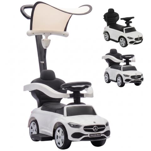4 in 1 Toddler Push Car, Licensed Mercedes-Benz Ride On Car, Foot to Floor Slider with Parent Push Handle