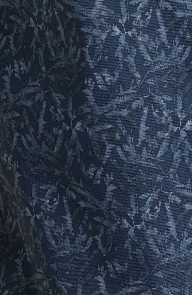 Nordstrom Leaf Print Short Sleeve Stretch Button-Up Shirt, Alternate, color, Navy Botanical Shadow