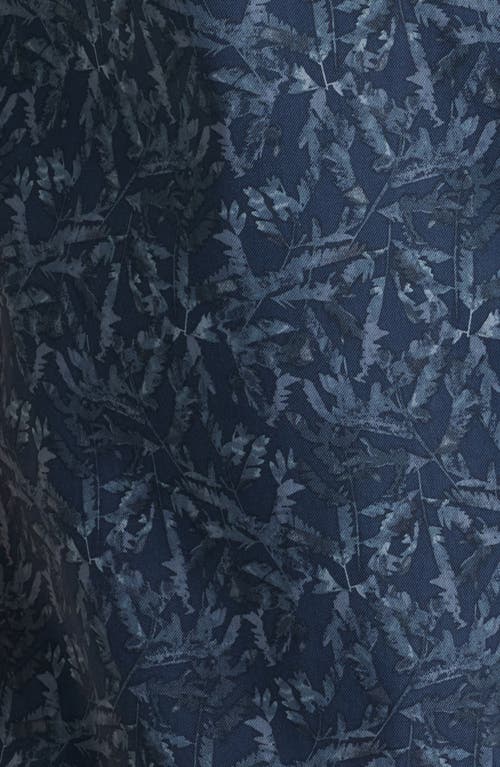 Nordstrom Leaf Print Short Sleeve Stretch Button-up Shirt In Navy Botanical Shadow