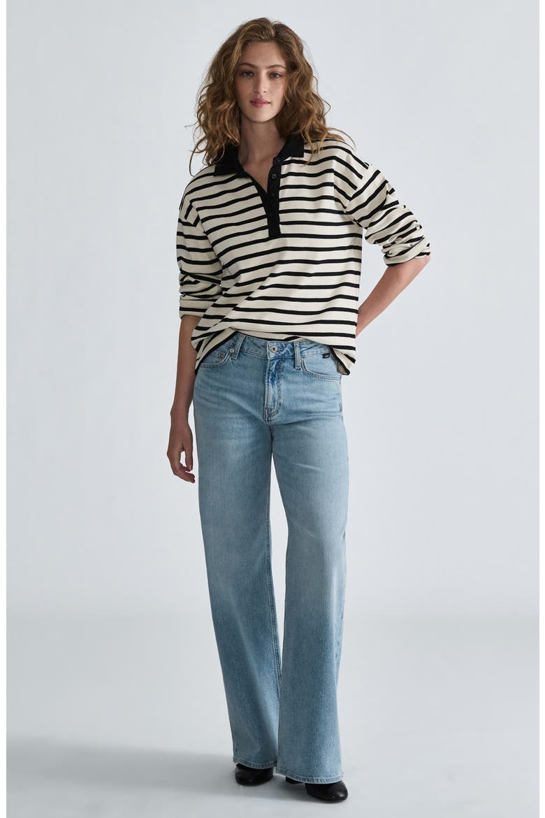 Long Sleeve Stripe Polo, Alternate, color, BLACK WHITE STRIPED