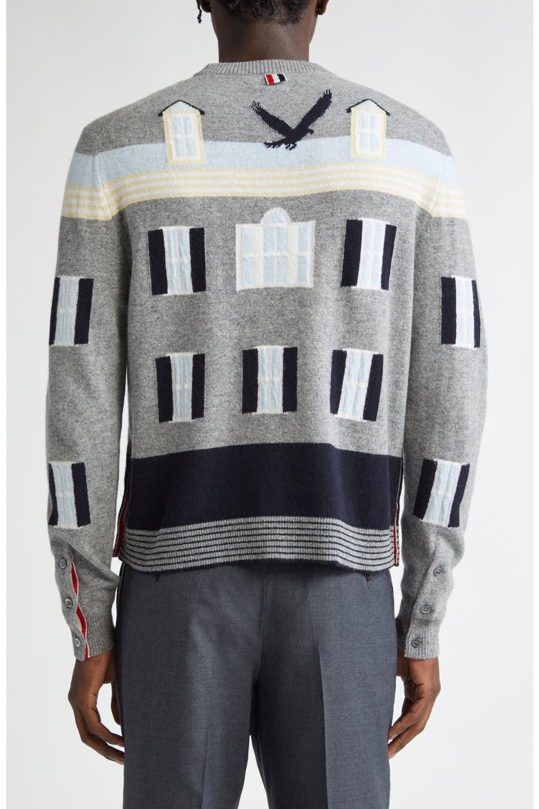 House Intarsia Virgin Wool Sweater, Alternate, color, LIGHT GREY
