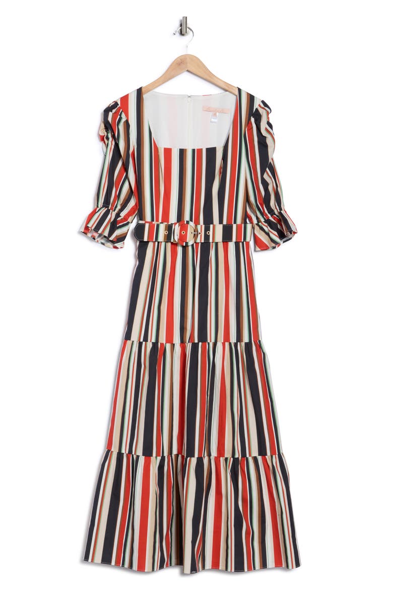 Arlo Stripe Short Sleeve Cotton Blend Tiered Dress, Alternate, color, MULTI RIVIERA STRIPE