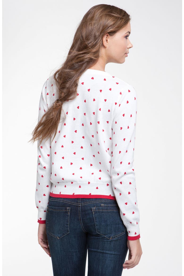 By Design Heart Print Cotton Cardigan, Alternate, color, WHITE/ RED