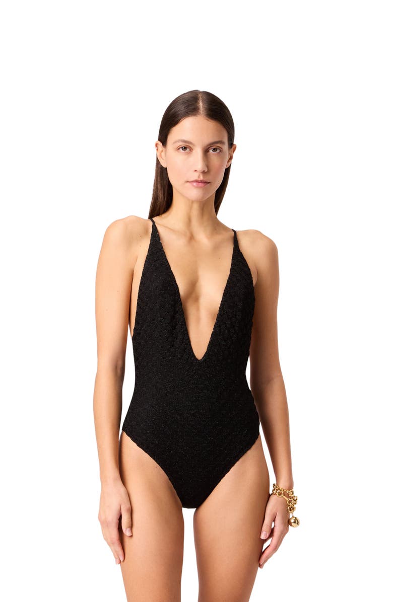 Missoni One-piece Swimsuit In Lamé Viscose With Raschel Workmanship, Main, color, Black