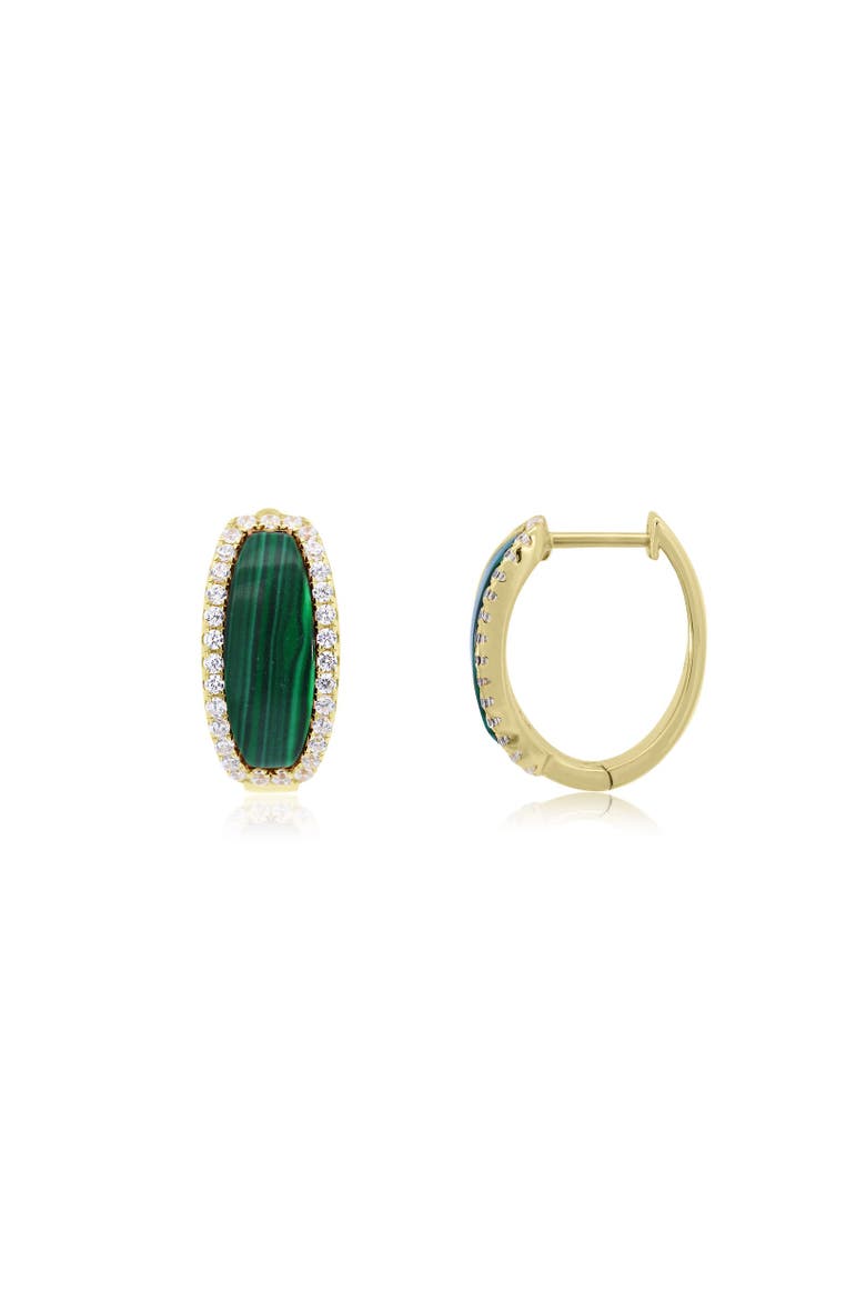 Malachite CZ Oval Hoop Earrings, Main, color, Malachite