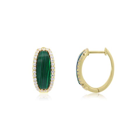 Malachite CZ Oval Hoop Earrings
