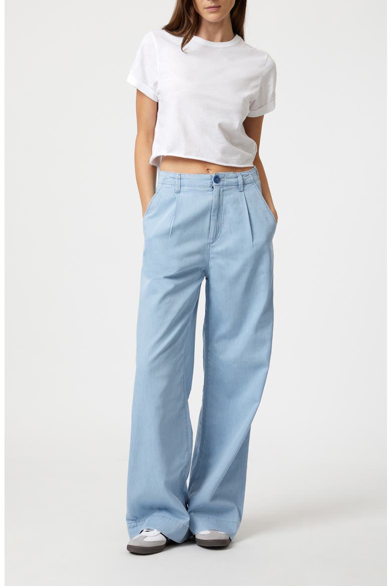 Pera Pleated High Waist Wide Leg Pants, Alternate, color, LT BLUE LIGHT DENIM