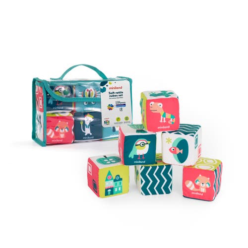 Miniland Feel To Learn Soft Rattle Stacking Cubes 6 Piece Set In Green