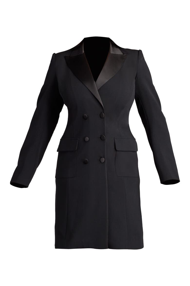 Long Sleeve Tuxedo Dress, Alternate, color, BLACK