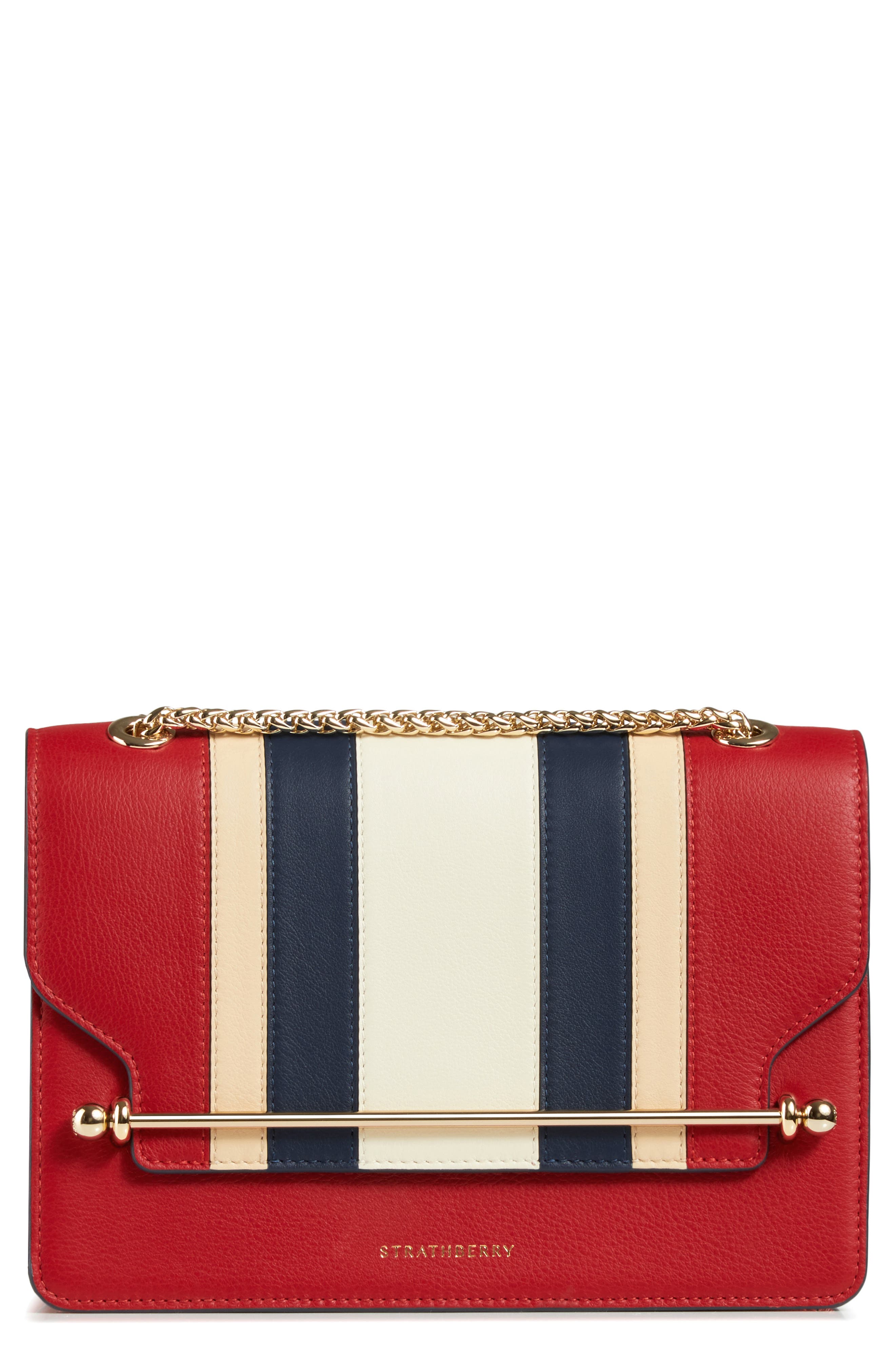 East/West Stripe Leather Crossbody Bag, Main, color, RUBY