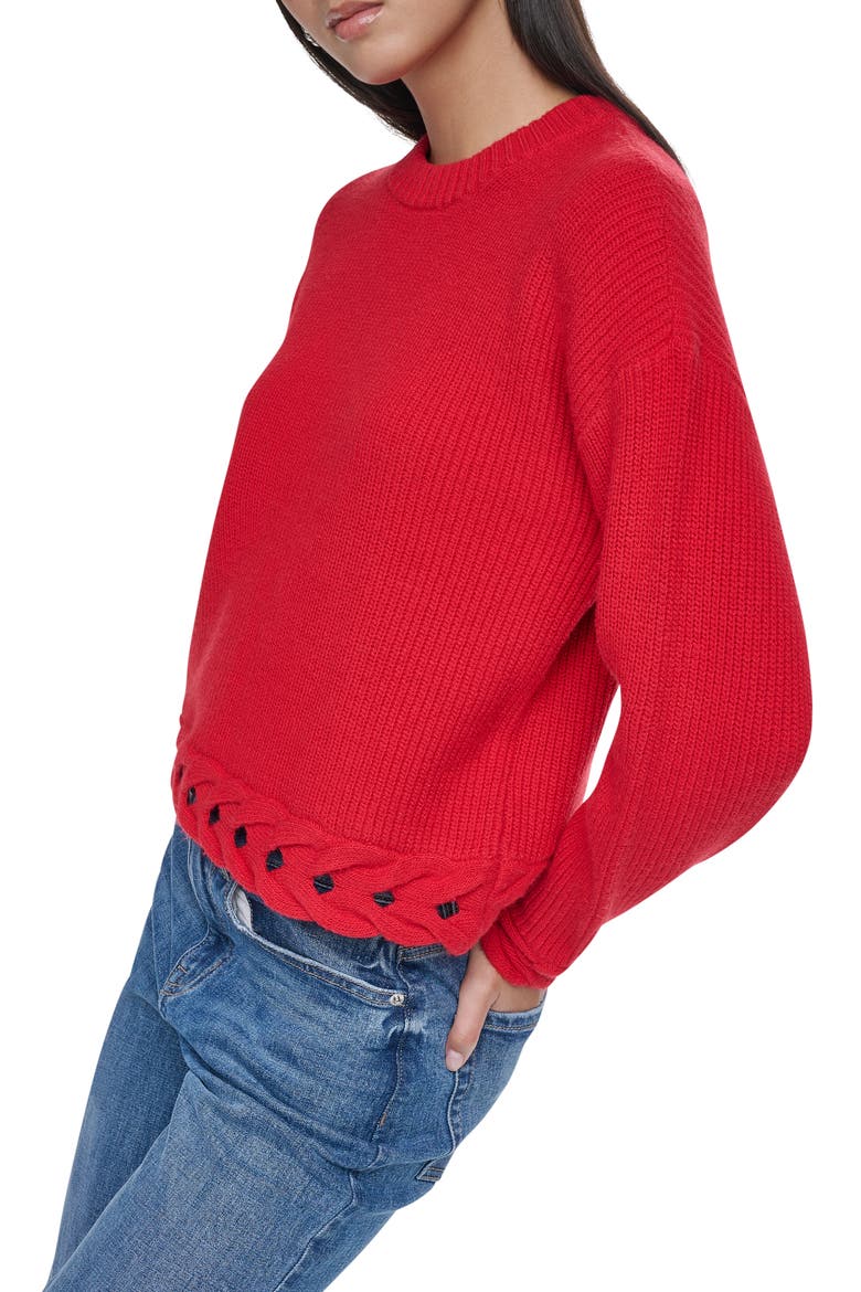 Cable Hem Crewneck Sweater, Alternate, color, VIBRANT RE