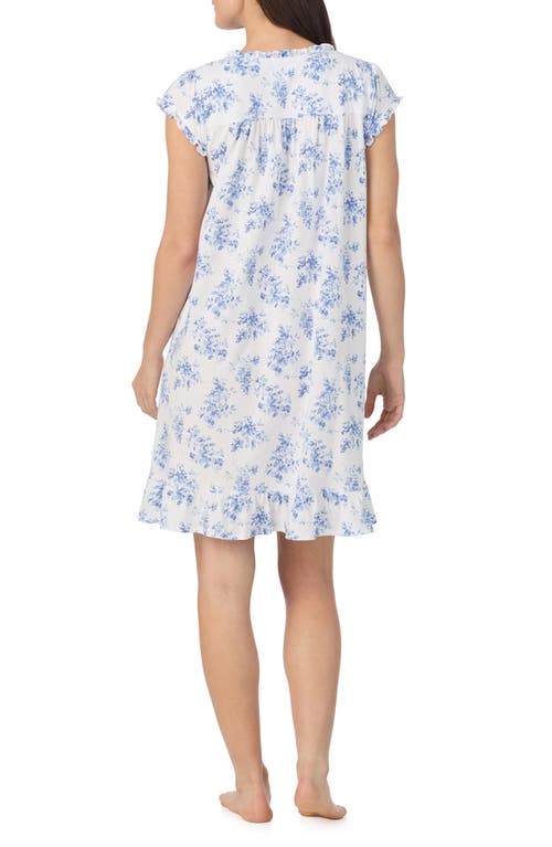 Eileen West Floral Cap Sleeve Short Cotton Jersey Nightgown In Blue