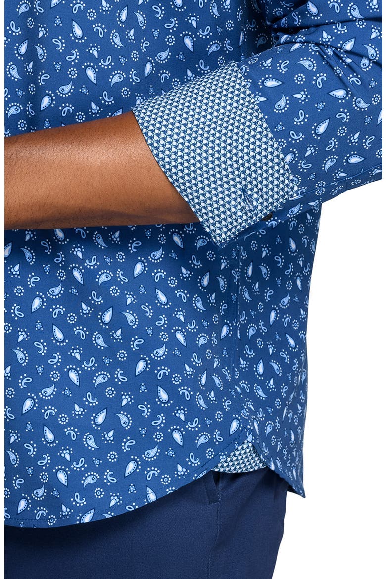 Paisley Woven Long Sleeve Basic, Alternate, color, STEEL BLUE