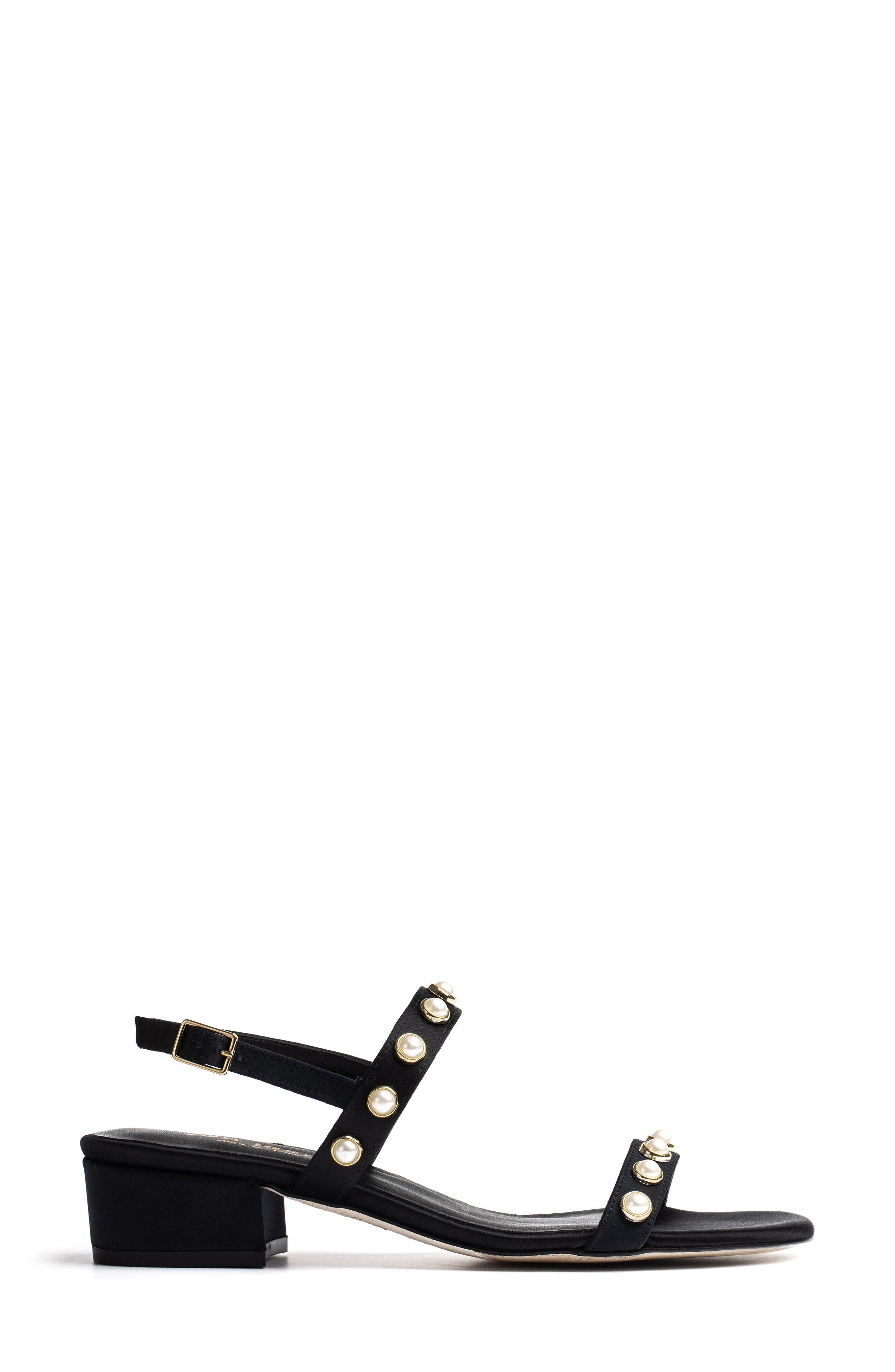 Jon Josef Sawyer Imitation Pearl Sandal, Alternate, color, Black Satin