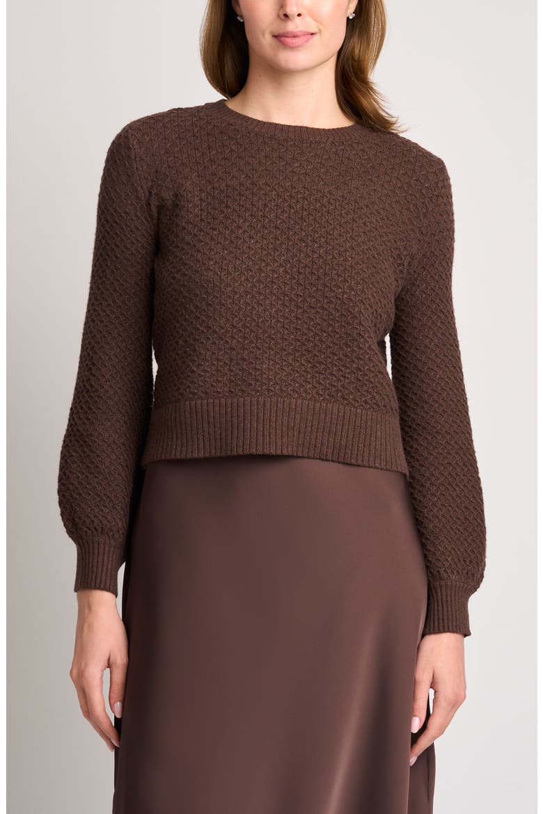 Honeycomb Stitch Puff Sleeve Sweater, Main, color, CHARCOAL BROWN