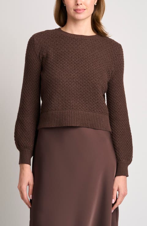 Honeycomb Stitch Puff Sleeve Sweater