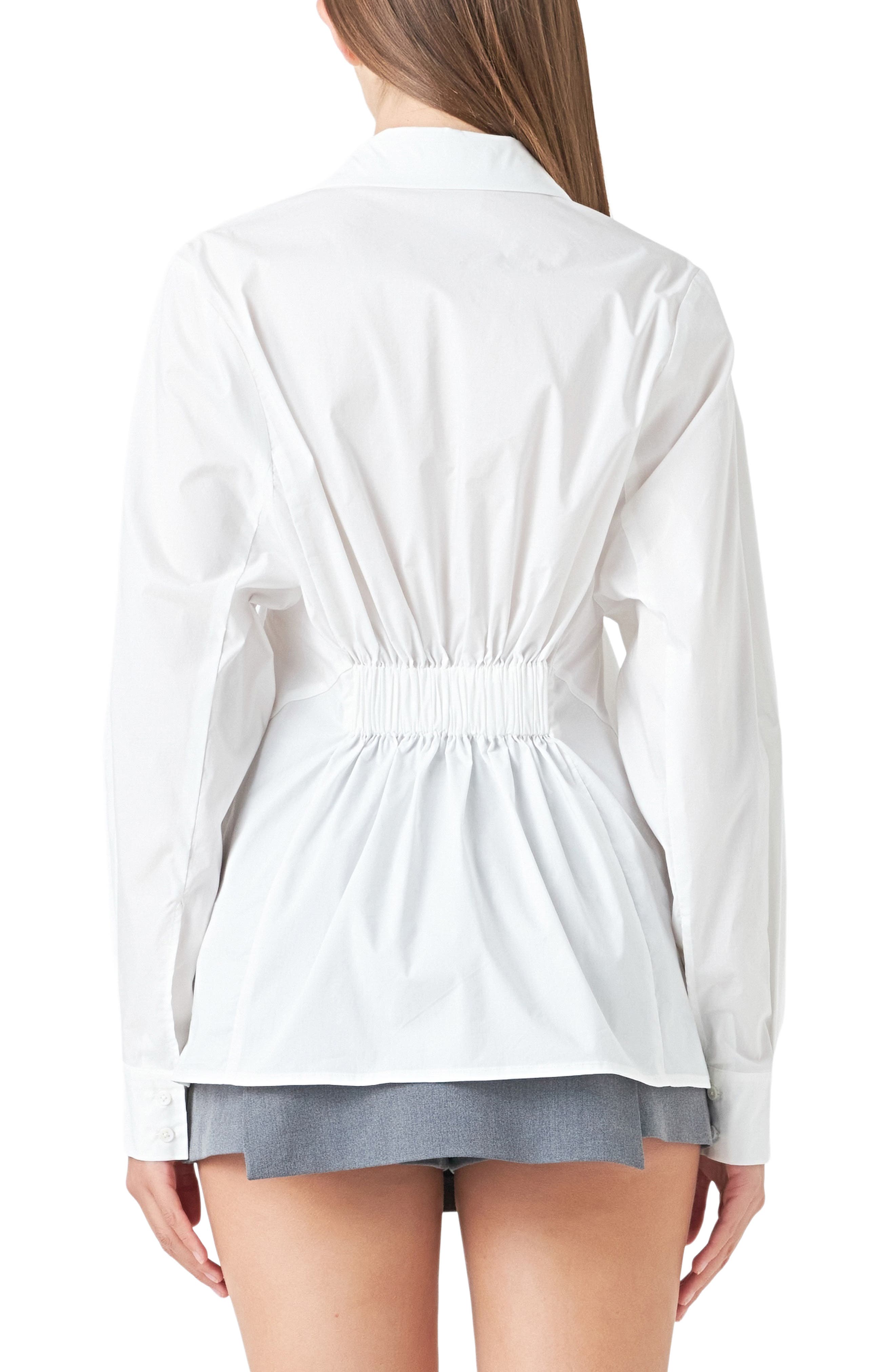 Elastic Back Detail Cotton Blend Button-Up Shirt - image 2