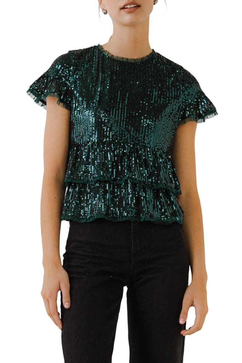 Sequin Babydoll Top, Main, color, GREEN