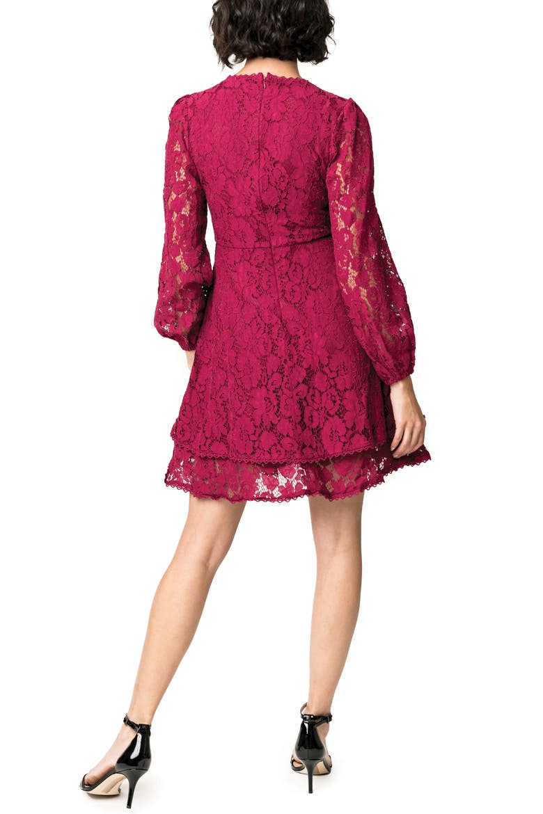 Lace Long Sleeve Fit & Flare Minidress, Alternate, color, WINTERBERRY