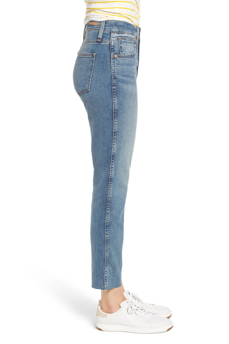 Raw Hem Slim Straight Leg Jeans, Alternate, color, FADED MEDIUM BLUE