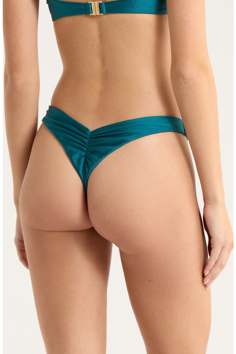 Gathered Deep V-Cut Bikini Botttoms, Alternate, color, LAGUNA HAZE