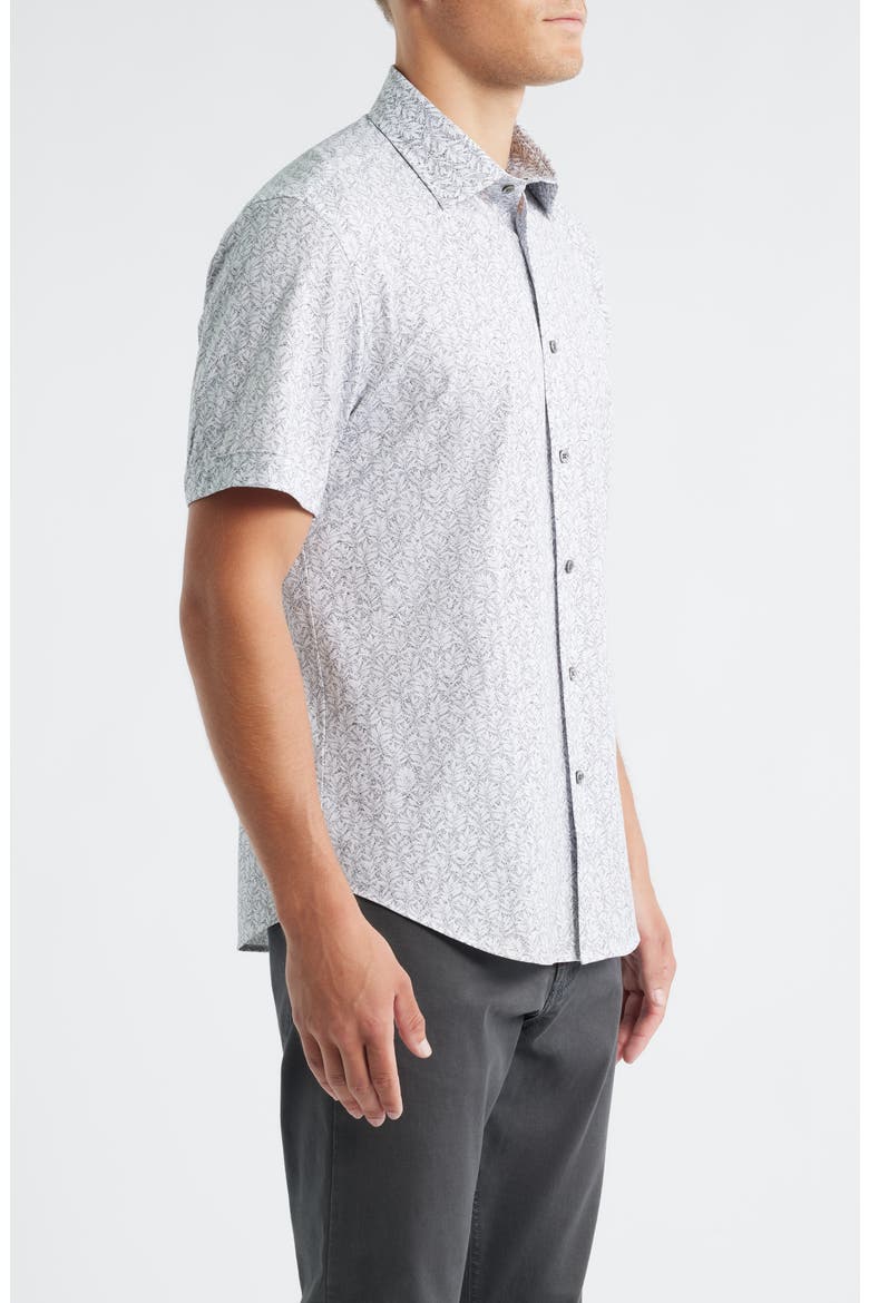 Miles OoohCotton® Leaf Print Short Sleeve Button-Up Shirt, Alternate, color, ZINC