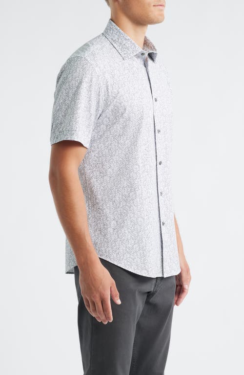 Bugatchi Miles Ooohcotton® Leaf Print Short Sleeve Button-up Shirt In Gray