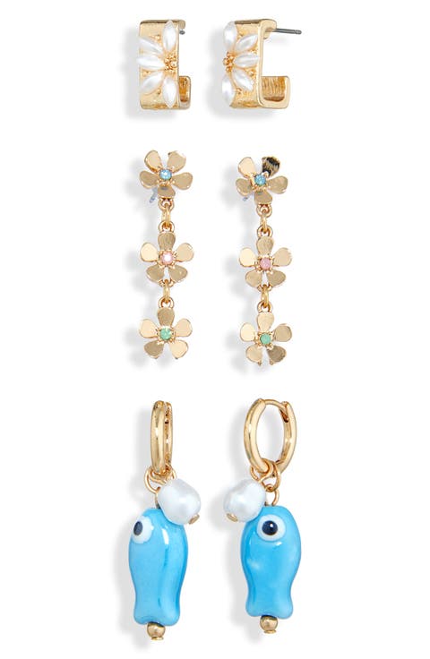 Set of 3 Pairs Fish Hoop & Drop Earrings