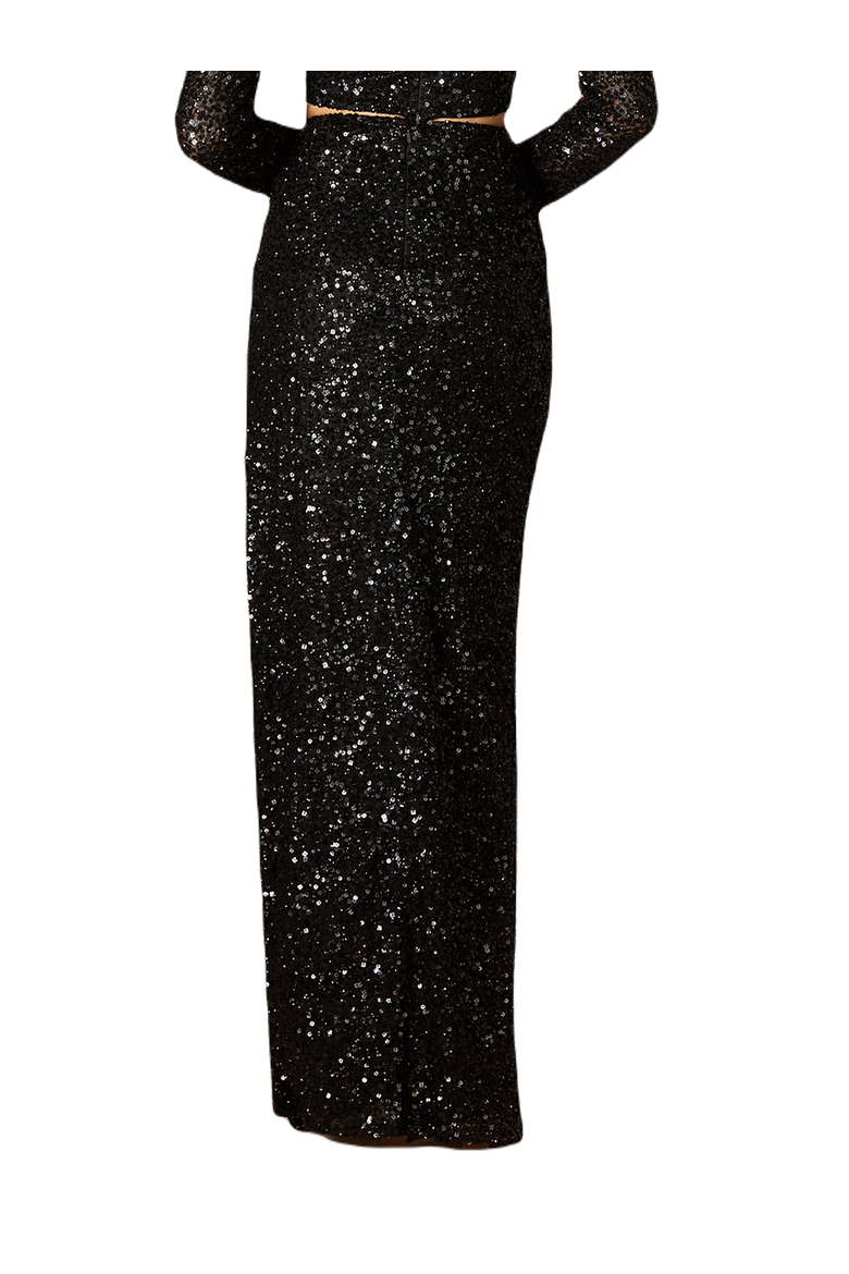 Long Side-Slit Beaded Skirt, Alternate, color, Black