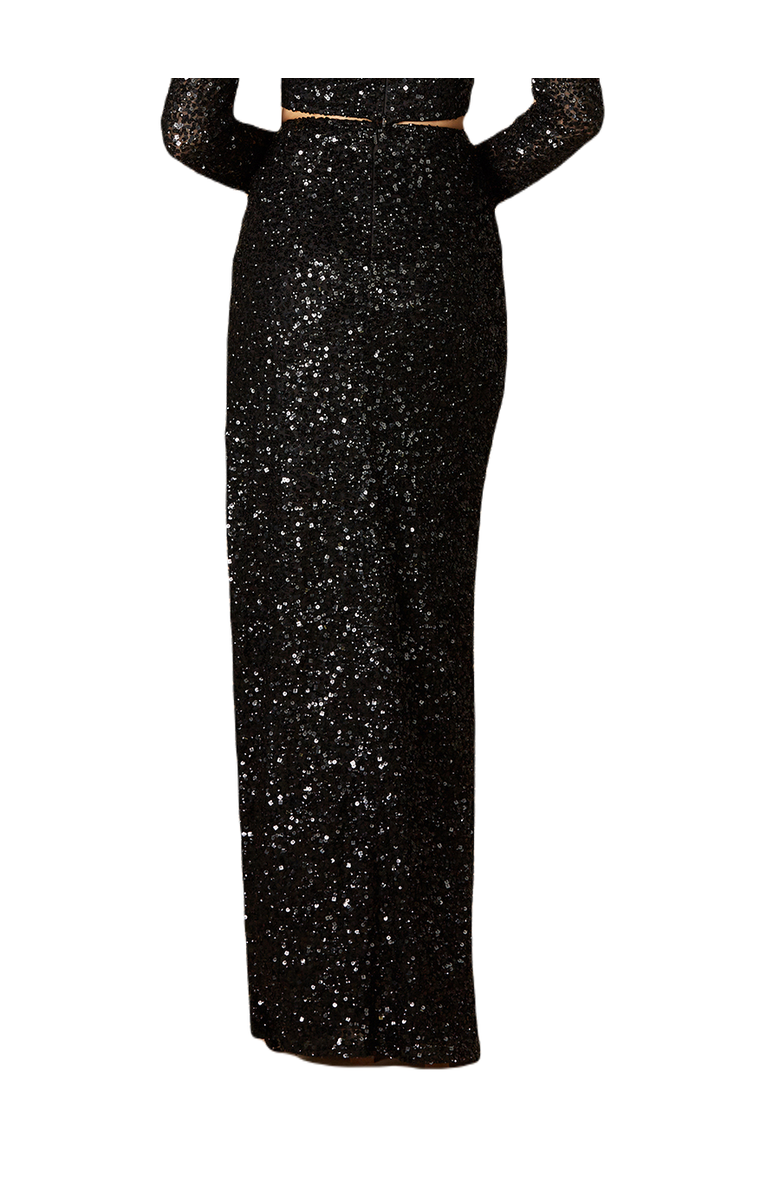 LARA New York Long Side-Slit Beaded Skirt, Alternate, color, Black