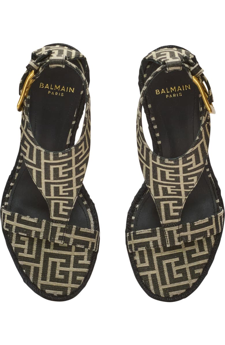 Balmain Anthem wedge espadrilles in monogram jacquard, Alternate, color, Black