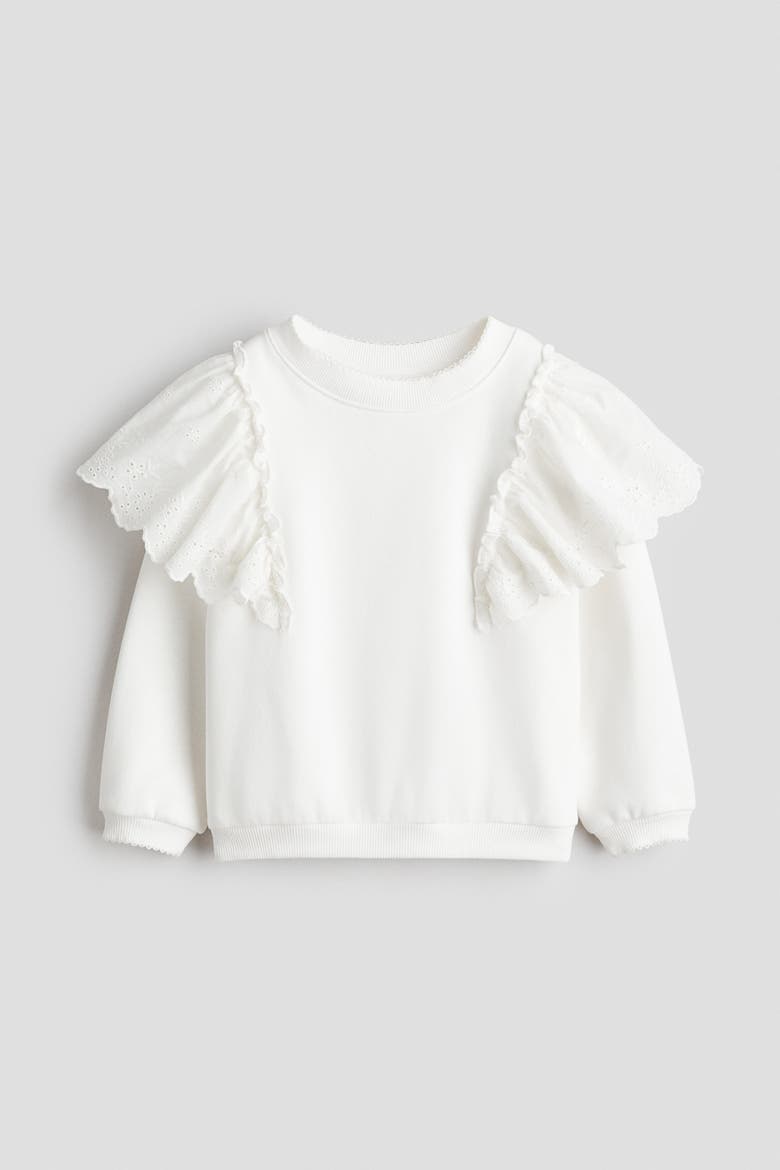 Frill-trimmed Sweatshirt, Alternate, color, White