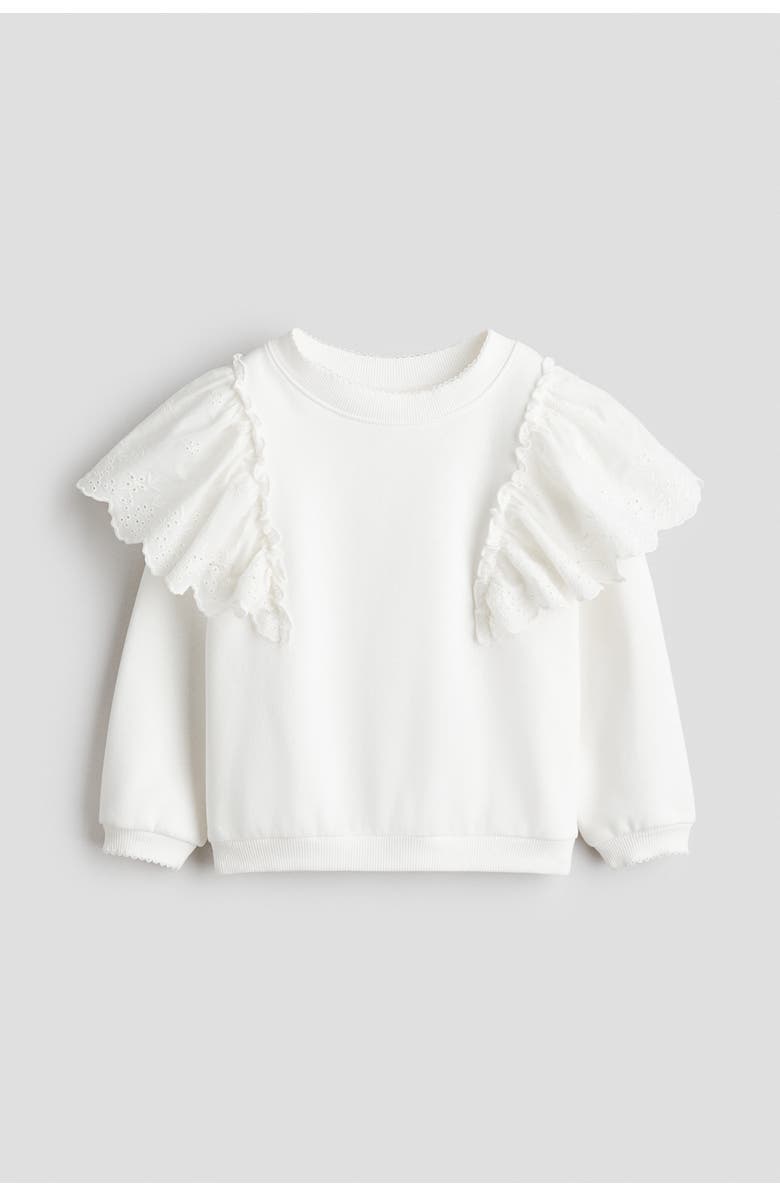 H&M Frill-trimmed Sweatshirt, Main, color, White